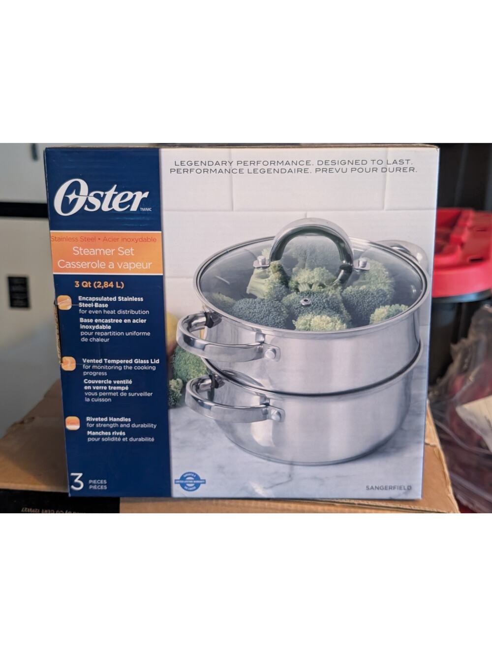 Oster 3 Qt Stainless Steel Steamer Set 3 Piece Saucepan Lid New